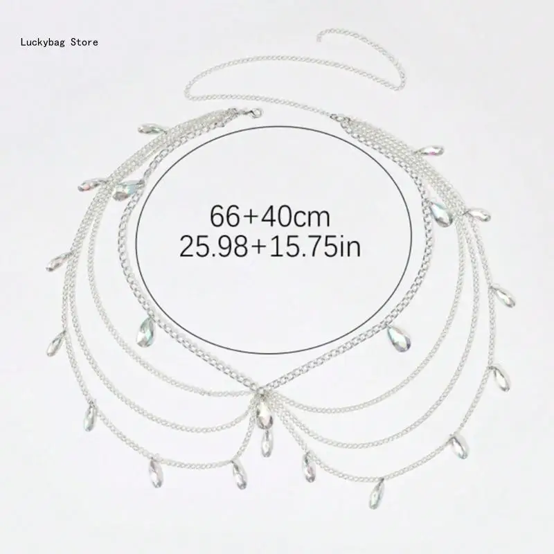 여성 댄스 파티 연회 클럽 파티를 위한 우아한 크리스탈 허리 체인 조절 가능한 벨트