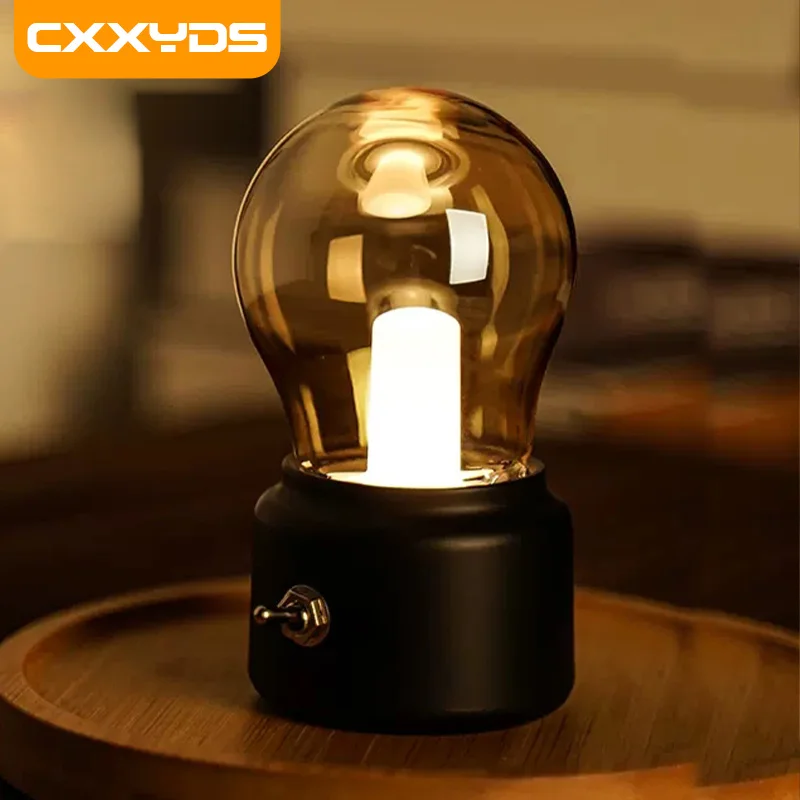 

USB Rechargeable Table Lamp Retro Bulb Small Night Light Desktop Decorative Interior Art Light Living Room Bedroom Holiday Gift