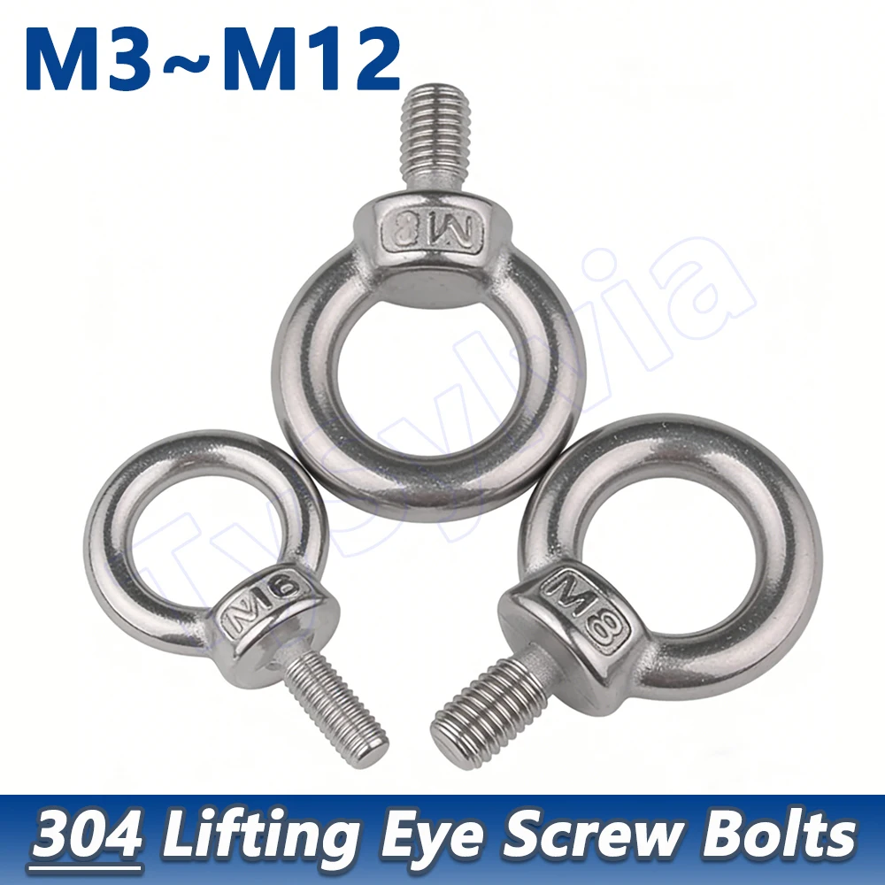 

304 Stainless Steel Marine Lifting Eye Screws Ring Loop Hole for Cable Rope Eyebolt M3 M4 M5 M6 to M12