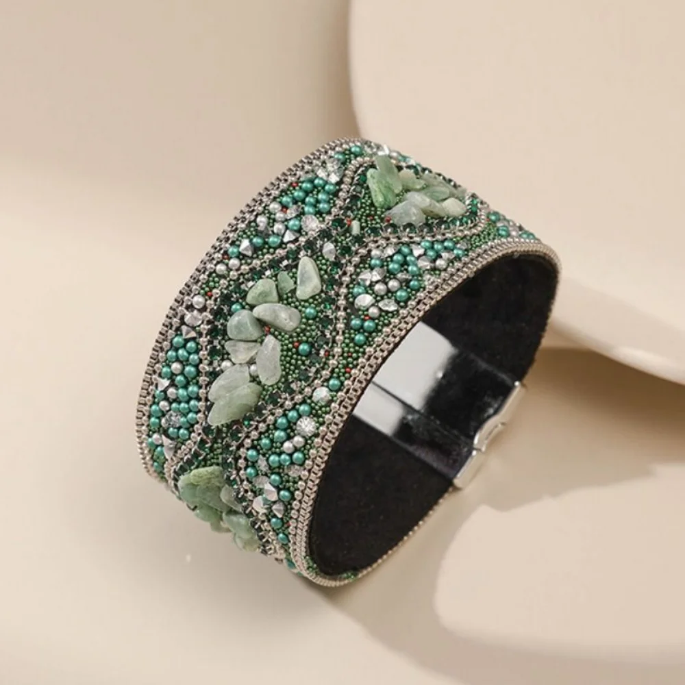 Ethnic Style Magnetic Clasp Bracelet Bohemian Stone Beads Rhinestone Women's Bracelet Acrylic Beads Magnetic Closure