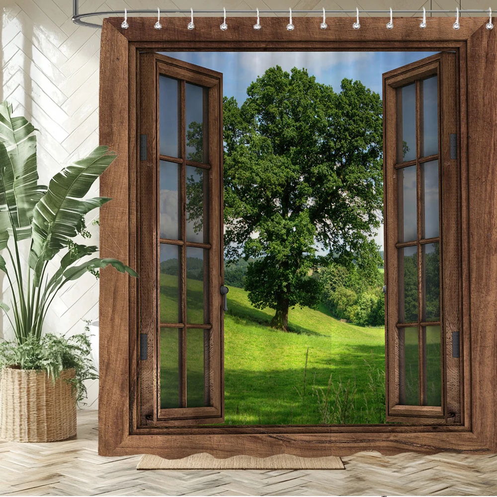 

Scenery outside the window Shower Curtain Printed Bathroom Curtains Natural scenery Curtain Polyester Fabric Home Decor Curtain