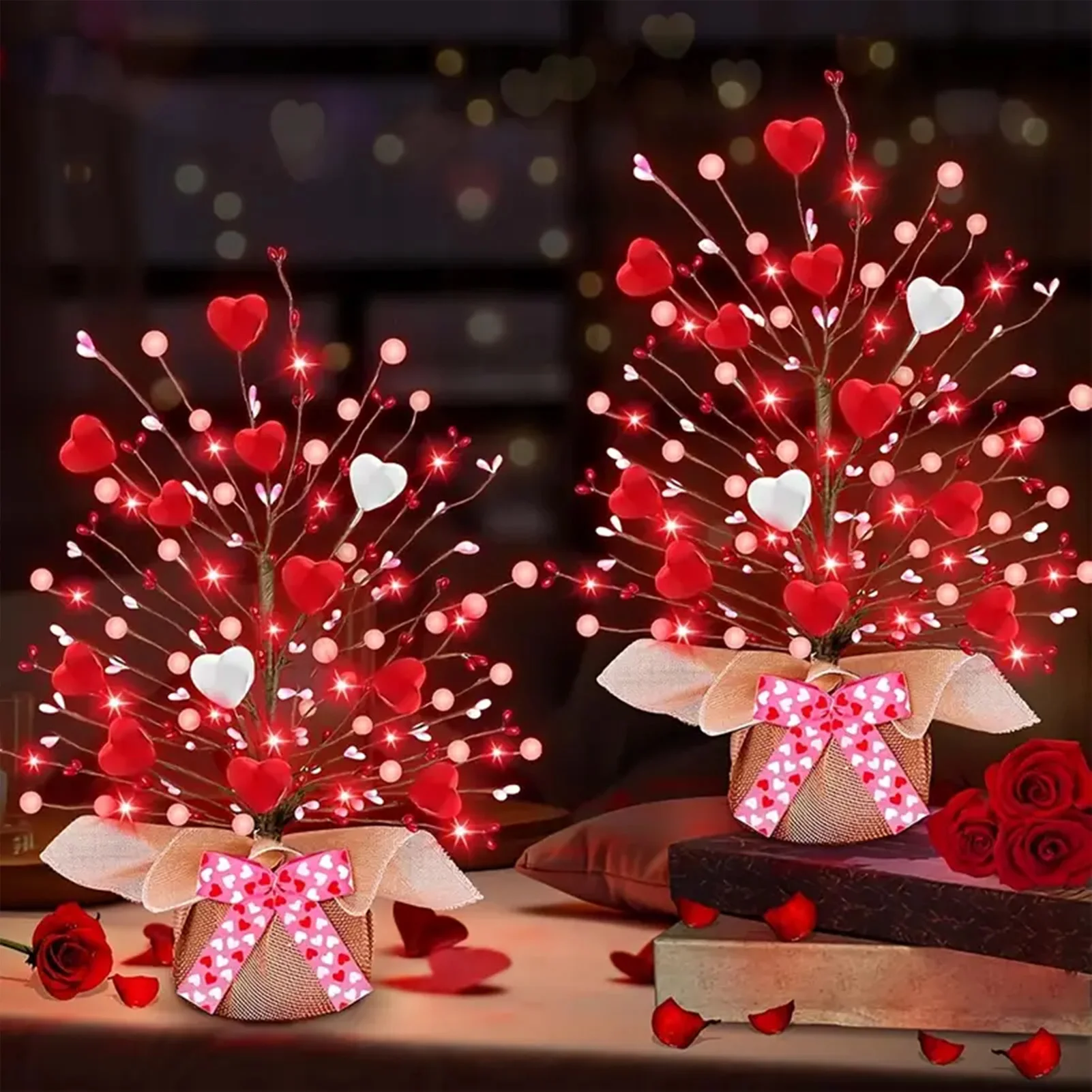 

Heart Shaped Artificial Floral Branch Love-Themed Tree Holiday Charming Ornament Suitable for Wedding Dinner