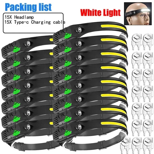 KDULIT USB wiederaufladbare LED Sensor Scheinwerfer COB Scheinwerfer Kopf Taschenlampe Arbeit Licht wasserdichte Scheinwerfer für Angeln Camping Laterne 7