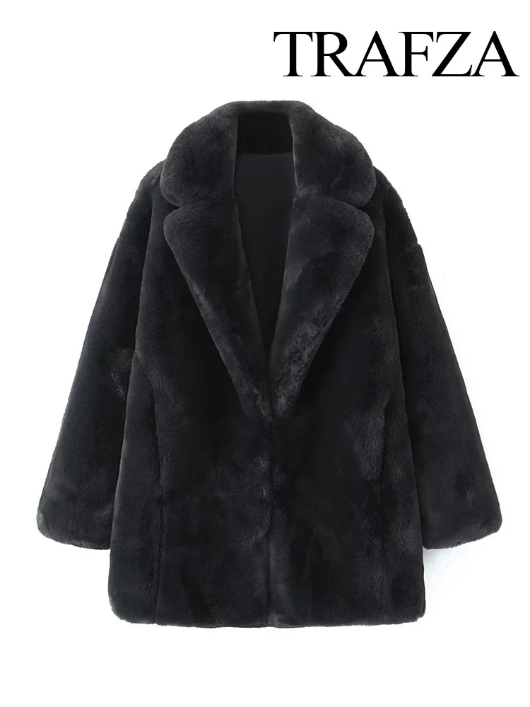 New Warm 2024 Winter Women Loose Artificial Long Sleeve Thick Solid Coat Faux Fur Single Breasted Jacket Female Overcoat