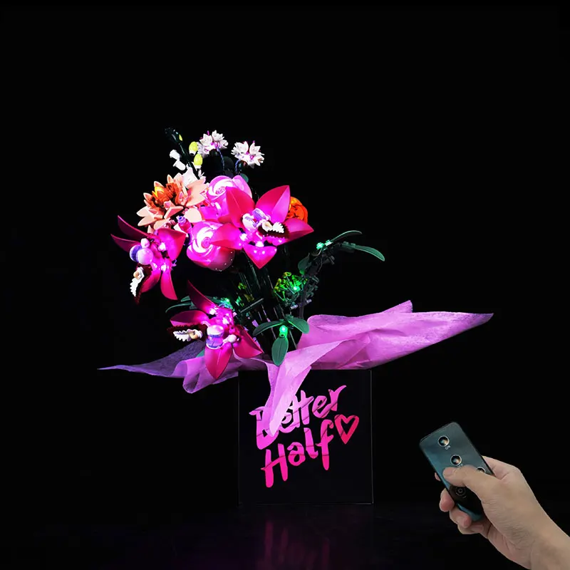 Kit de luz led para lego 10342, buquê de flores rosa bonito, ideia de lâmpada, presente diy (não inclui blocos de construção, kits de tijolos, modelo)