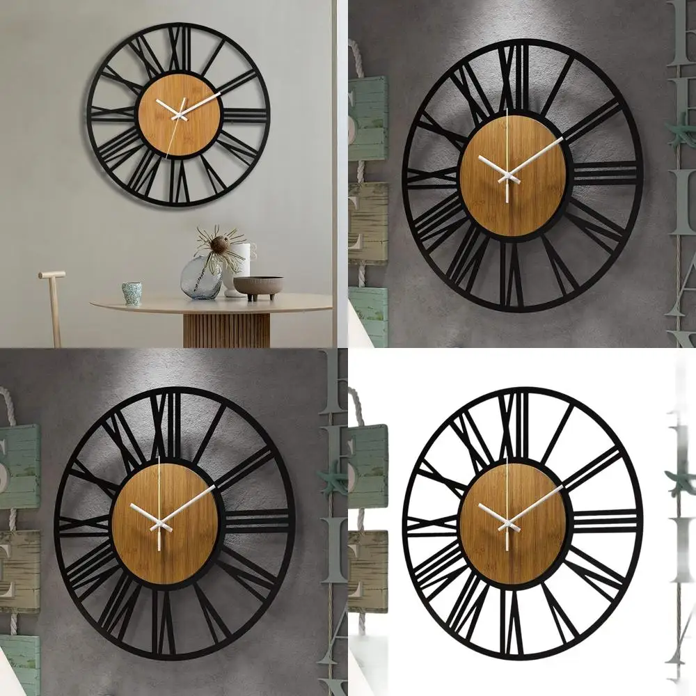 

Винтажные бесшумные настенные часы 24 дюйма, черный металл и дерево, современный декор для дома, гостиной, спальни, кухни, сада, офиса и т.д.