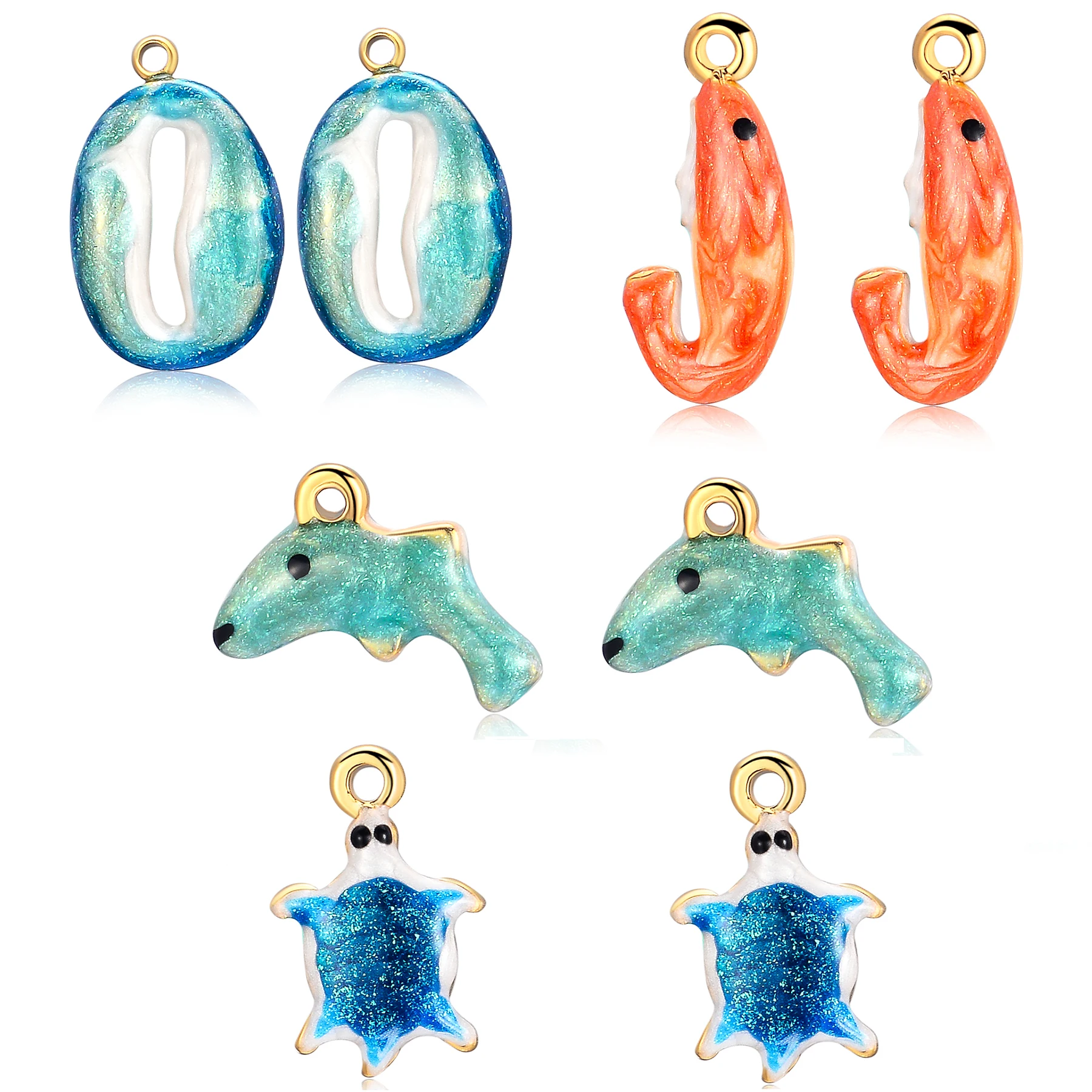 2Pcs Stainless Steel Ocean Series Shrimp/Dolphin/Sea Turtle/Shell Enamel Pendant For DIY Earrings Necklace Jewelry Accessories - view 3