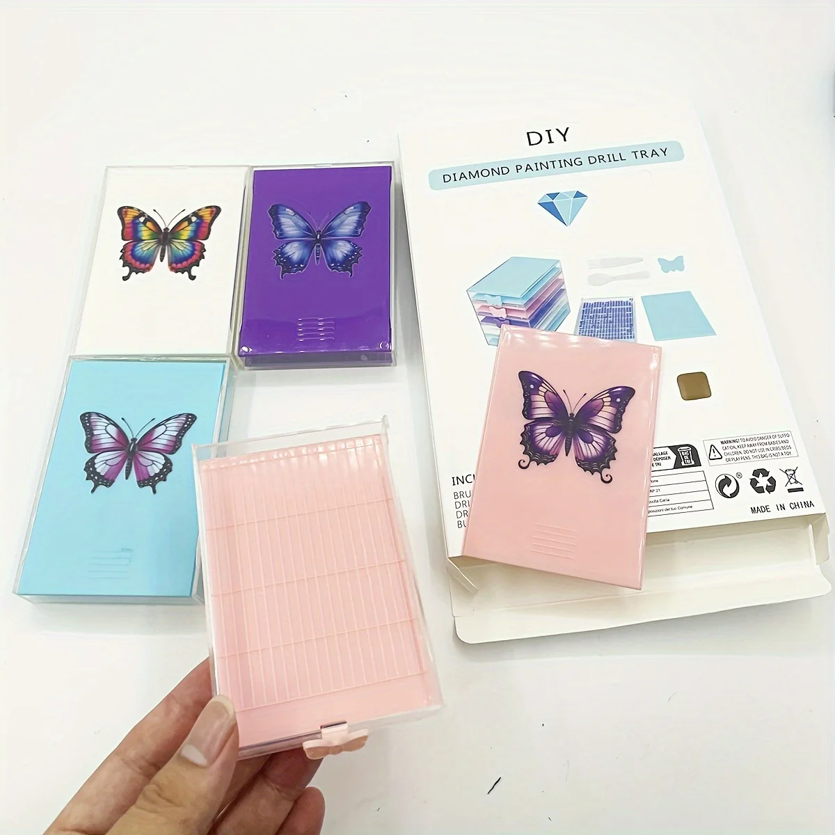 4pcs/Box Diamond Painting Tool Tray Kits Drill Box Butterfly Funnel Screen Drilling Disc Dividing  Pen Nail Art Beading Plates view 5