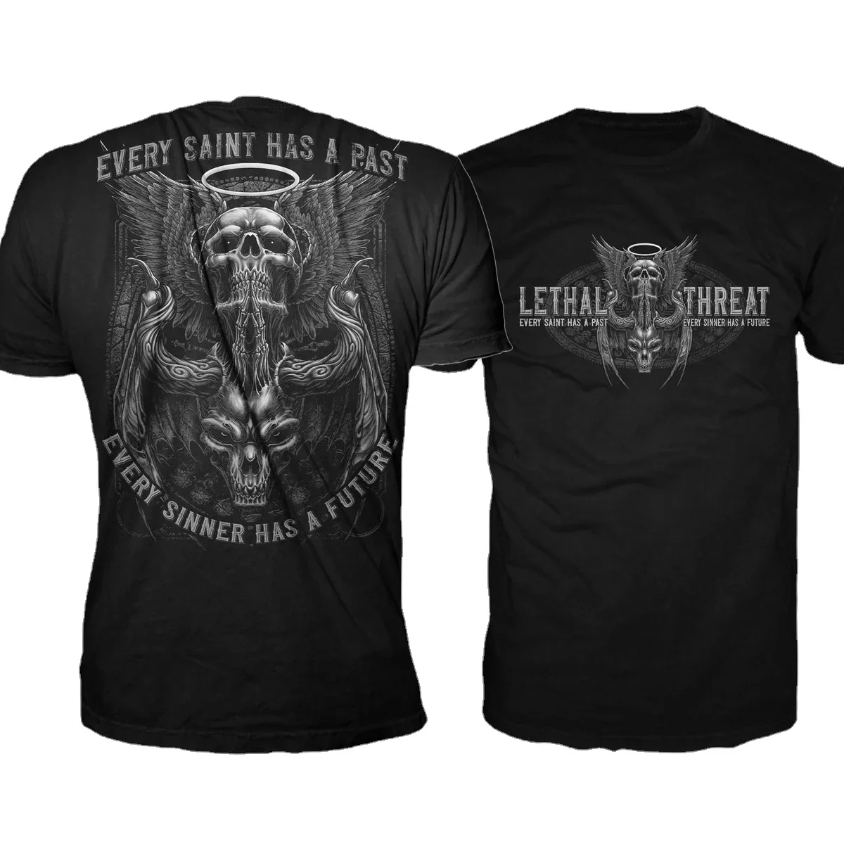 Every Saint and Sinner. Funny Motto Unique Gothic Skull Tattoo T-Shirt. Summer Cotton O-Neck Short Sleeve Mens T Shirt New S-3XL