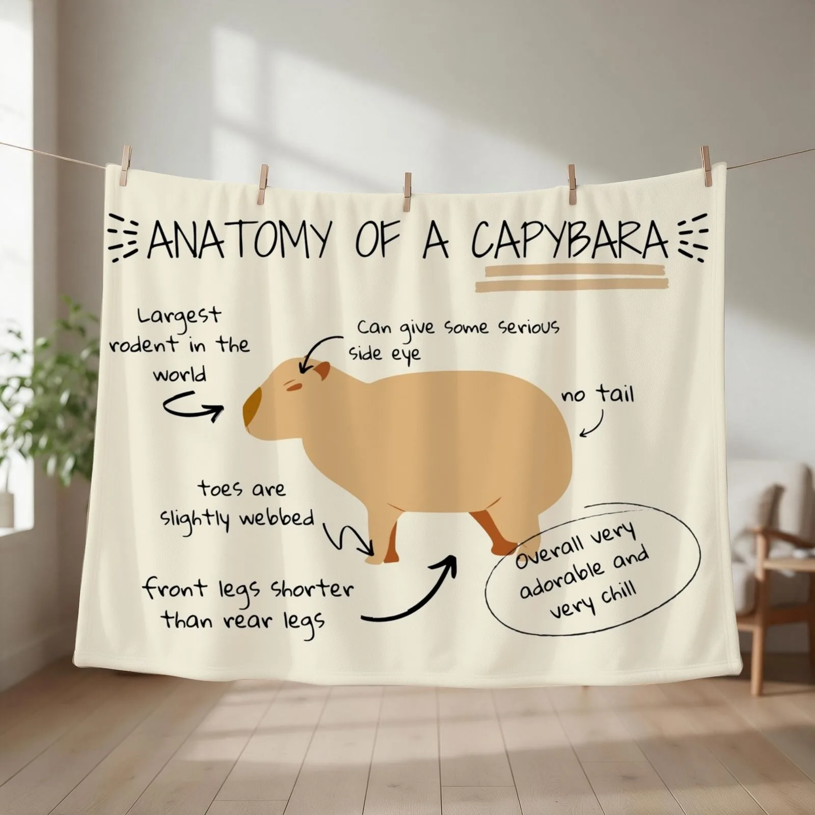 Anatomy of a capybara Throw Blanket couch cozy soft plush fuzzy picnic outdoor blanket