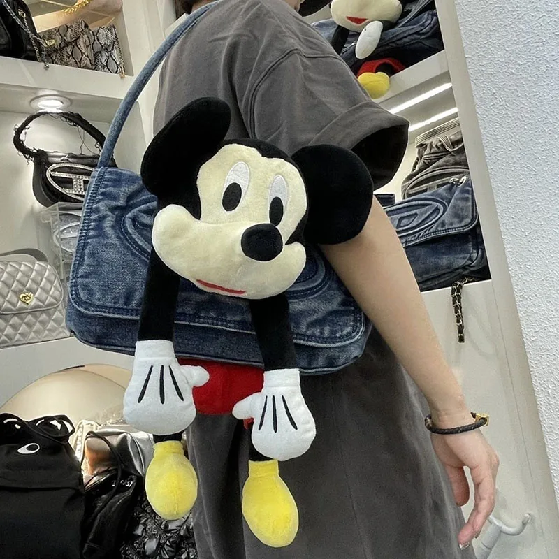 2024 New Cartoon Mickey Mouse Shoulder Bag Cute Cartoon Casual Retro Cowboy 3D Doll Versatile Chain Handbag Toys for Girls Gifts