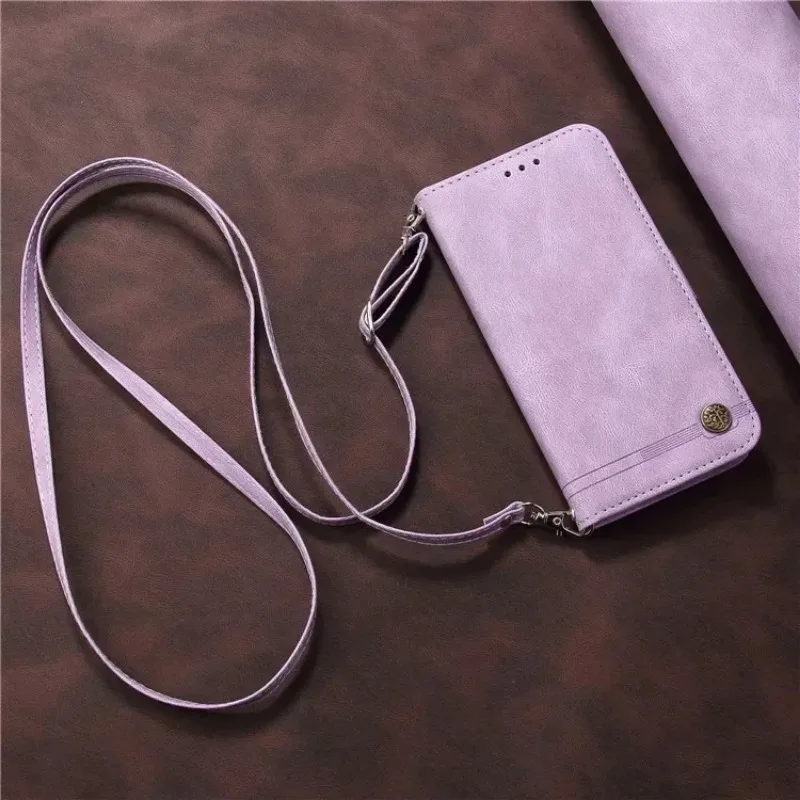 Fashion Long Lanyard Leather Flip Phone Case for Redmi Note 12 13 4G 5G 11S 12S 10S 13C 12C 12 11A  A3 Magnetic Wallet Cover