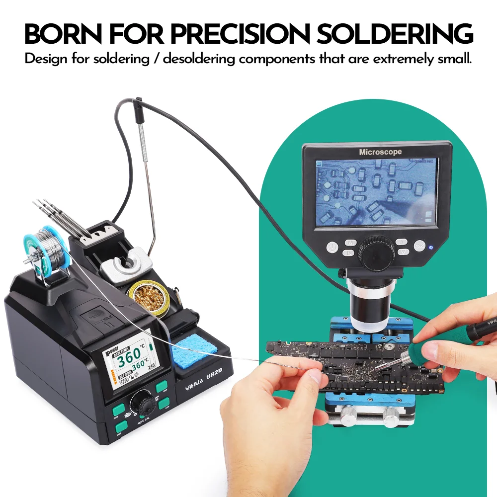 YIHUA 982D Soldering Station 2S Rapid Heating 245 Soldering Iron Station for Precision Welding with Auto Temperature Calibration