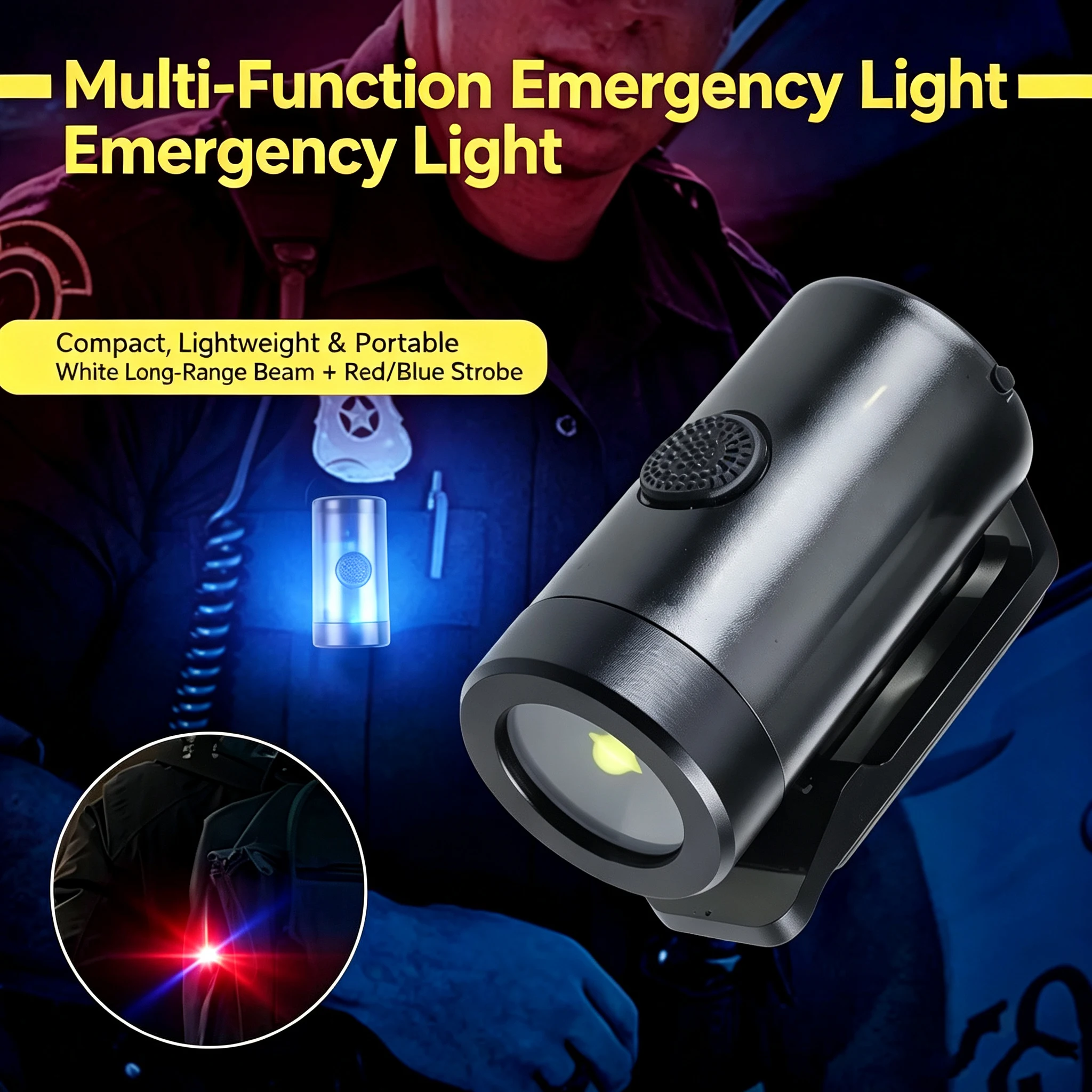 Portable Emergency LED Clip Light with Whistle Rechargeable Multi-Mode Flashlight for Outdoor Hiking Patrol
