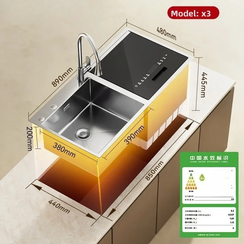Integrated Fully Automatic Kitchen Sink Dishwasher Embedded Washing Fruits And Vegetables Stainless Steel Color for Home Use