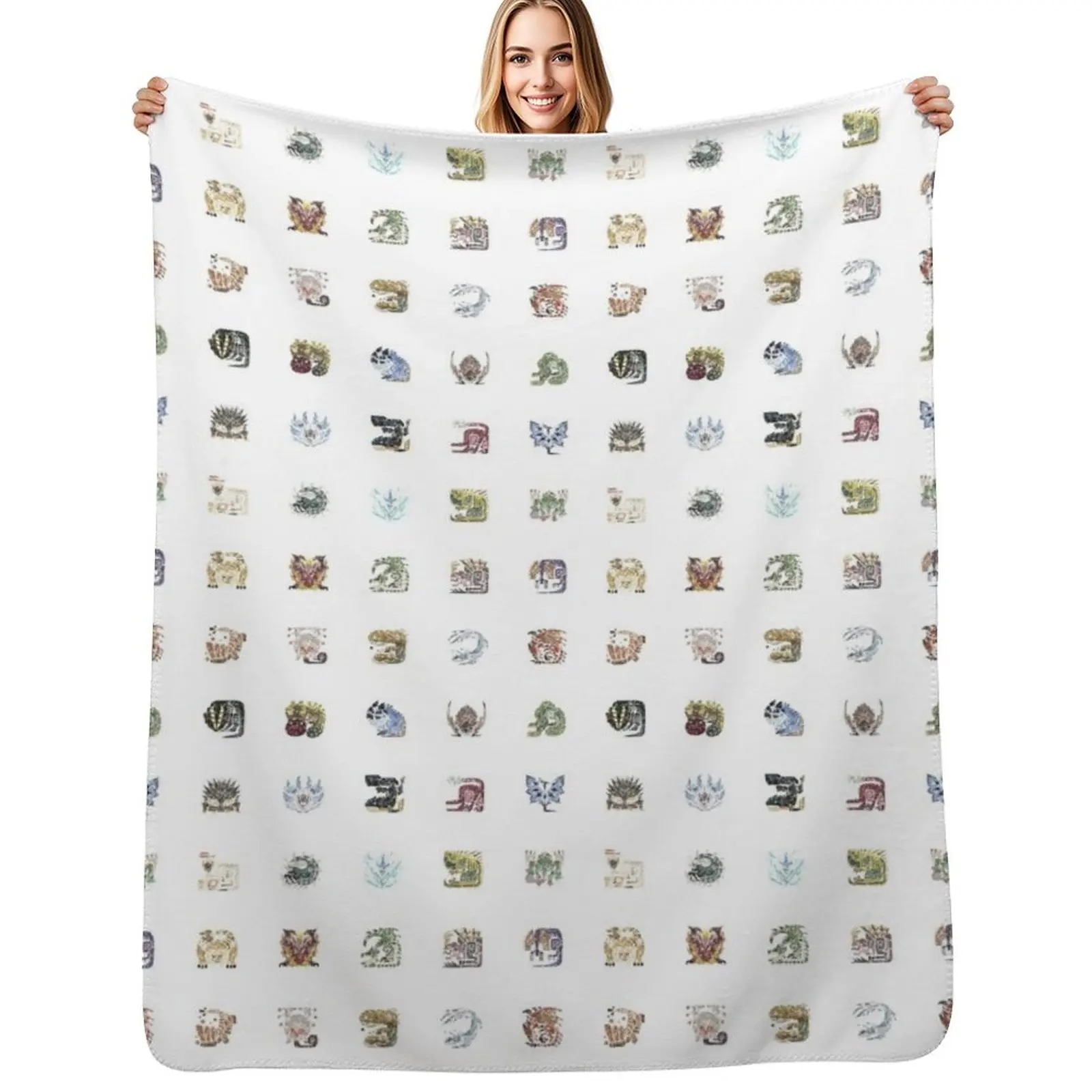 

Monster Hunter World Tiled Icons Throw Blanket Lightweight Warm Blanket for Travel Camping