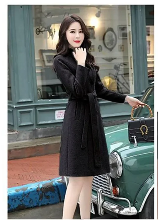 Women Woolen Coat Long Sleeve Autumn Winter Slim Fit Buttons Woolen Coat Elegant Women Overcoat for Office