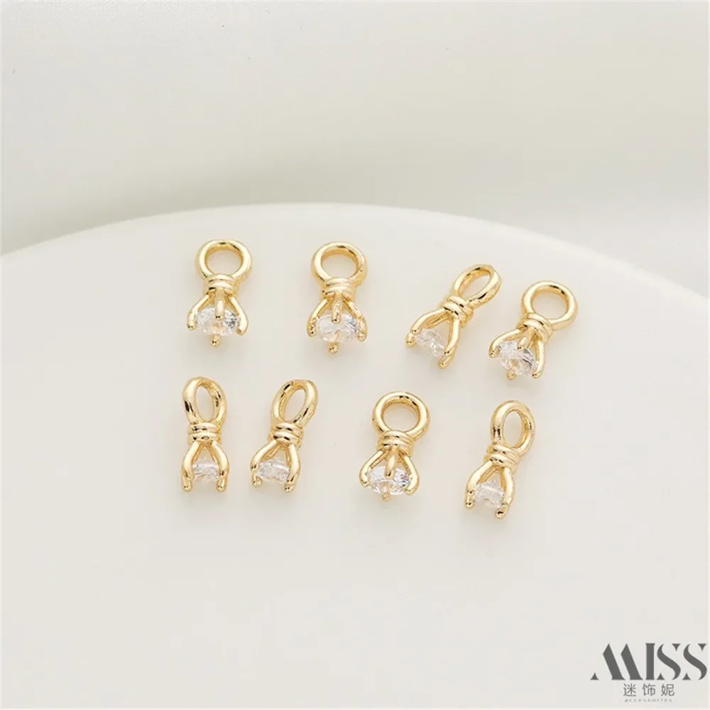 14K Gold Color Zircon Diamond Pendant Four-Pronged Handmade DIY Bracelet Necklace Jewelry Accessory