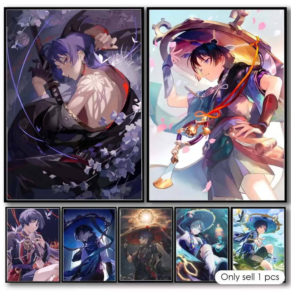 Genshin Impact Wanderer Anime Painting Calligraphy Cotton Canvas Wall Art Poster Quality Decor Painting for Home Decor