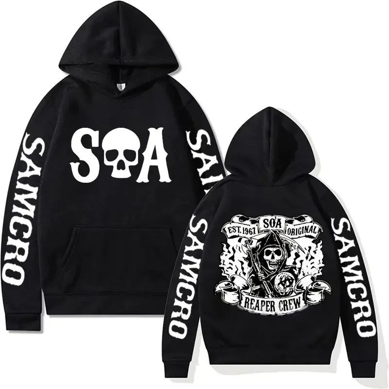 SoA-Sons of Anarchy SAMCRO Graphics Hoodie for Men Streetwear Rock Punk Sweatshirts Man Harajuku Trend Vintage Oversized Hoodies