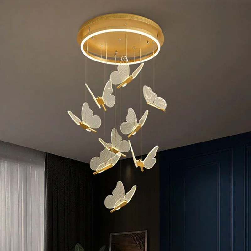 Butterfly Chandelier Led Pendant light  Living Room Bedroom Hall Decor Staircase Long Line Hanging Lighting