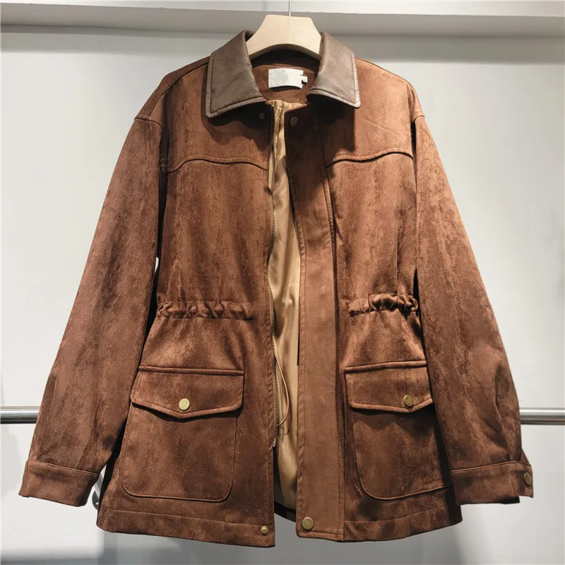 Mid Length Coats Women Coat Turn Down Collar Y2k Streetwear Jackets Work Drawstring Elegant Splice Jacket 2025 Autumn Winter