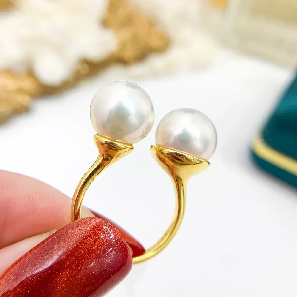 

DIY Pearl Ring Accessories S925 Sterling Silver Ring Empty Bracket Double Beads Gold Silver Bracket Fit 9-13mm Circle Z339