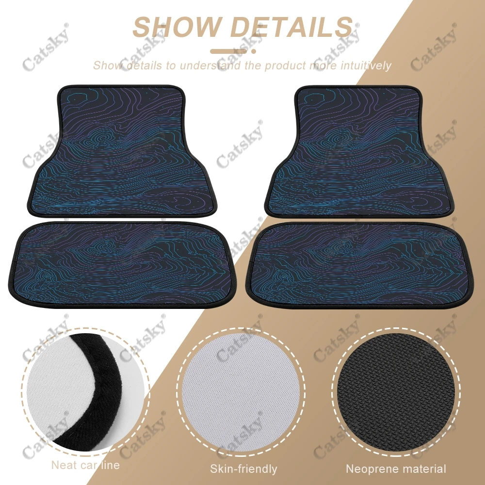 Topographic Pattern Car Auto Floor Mats Carpet, 4PCS Customized Cars Mat All Weather Automotive Vehicle Pad Stylish