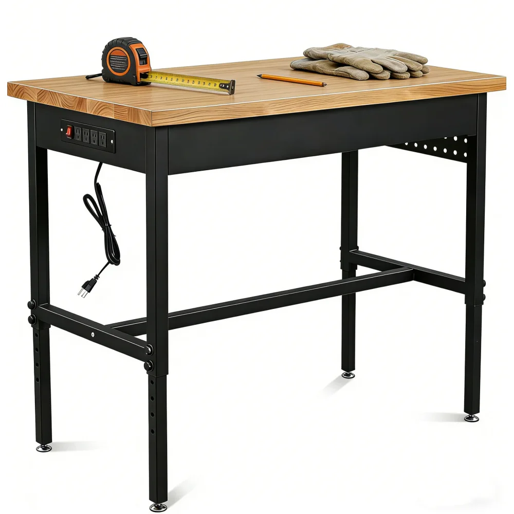 

70"x22" Adjustable Workbench: Power Outlet,2500LBS Load,Hardwood Top,6-Level,Wheels for Garage/Workshop
