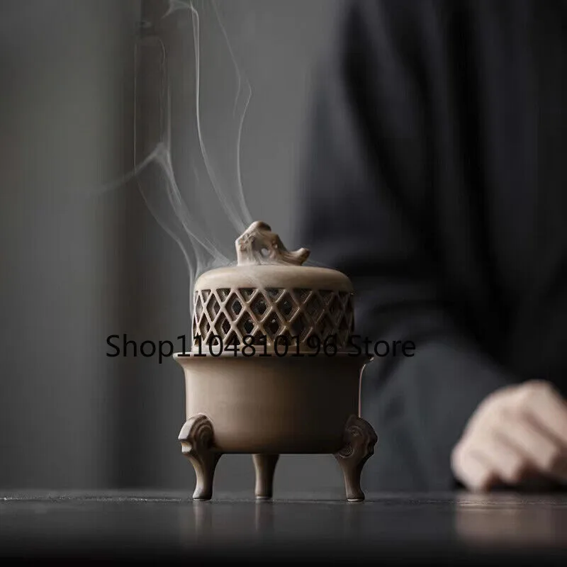 Fragrance Three Legged Ceramic Incense Burner Furnace Zen Temple Censer Burner