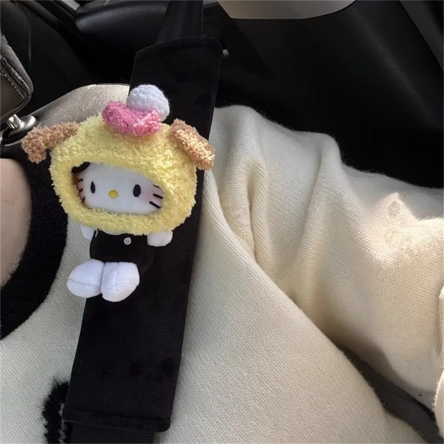 هالو كيتي حزام مقعد السيارة وسادات الكتف حماية الرقبة ملحقات السيارة المريحة Kawaii القطيفة حزام الأمان الغطاء الواقي