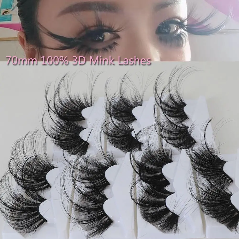 1 Pair Handmade 70mm Eye Makeup Tools Criss-cross Fluffies Dramatic 100% 3D Mink Hair False Eyelashes Lash Extension 70mm Lashes