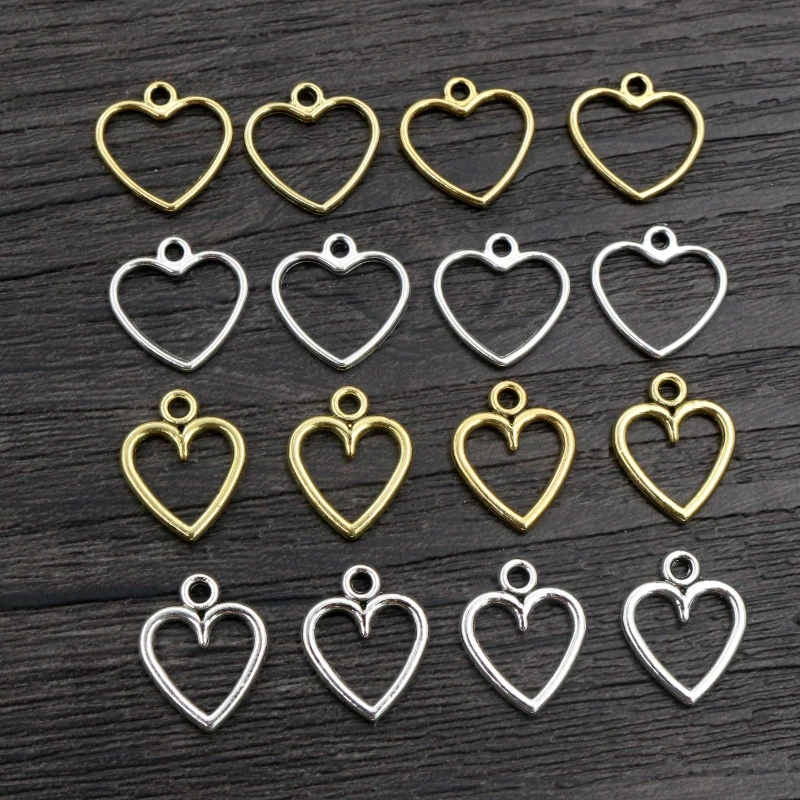 100PCS Antique Gold/Silver Color Hollow Hearts Charms Geometry Pendant Metal Alloy DIY Necklace Bracelet Earrings Marking