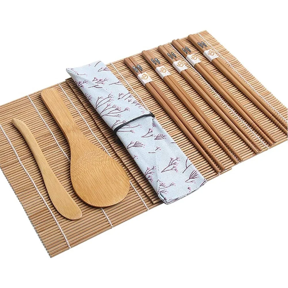 Sushi Making Kit 11 PCS Bamboo Sushi Rolling Mat with Bag Suitbale Beginner and