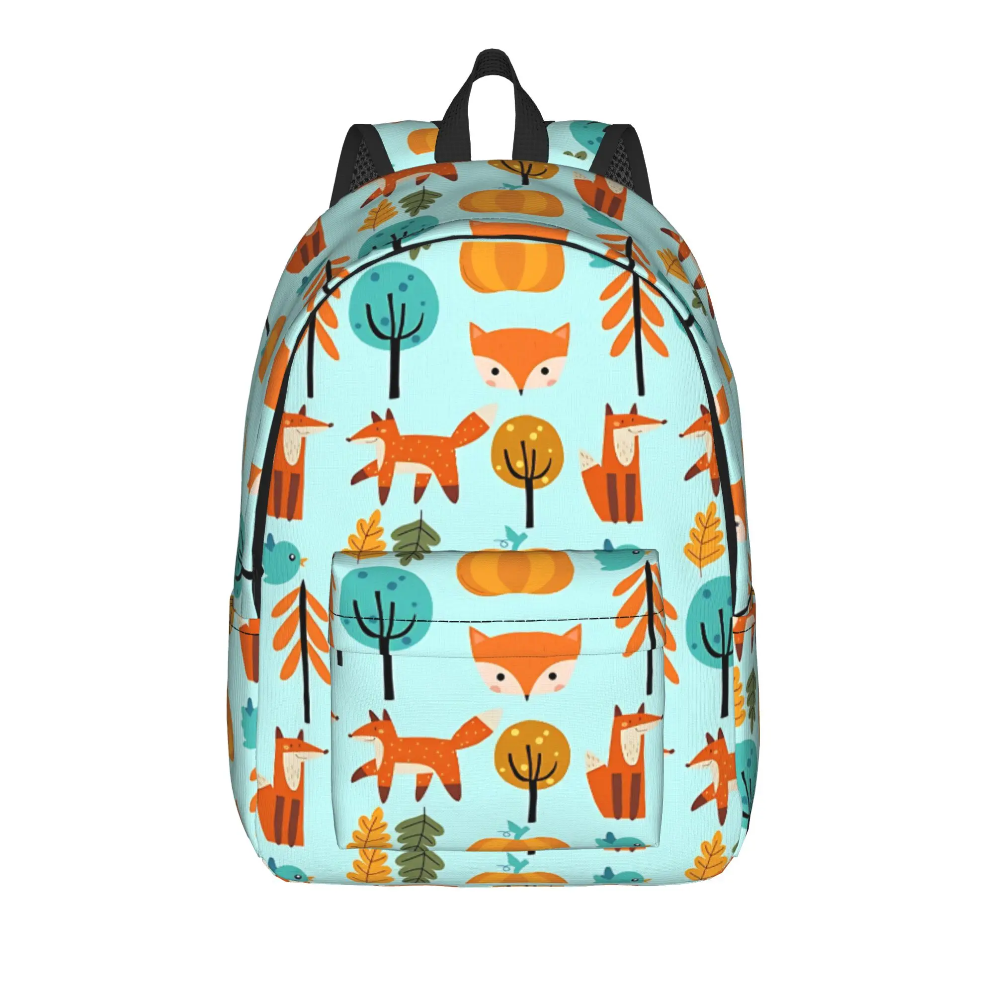 Cute Orange fox, fall fox, floral fox  Backpack Teenage High School Work Daypack Foxes Autumn Partten Laptop Shoulder Bag Sports