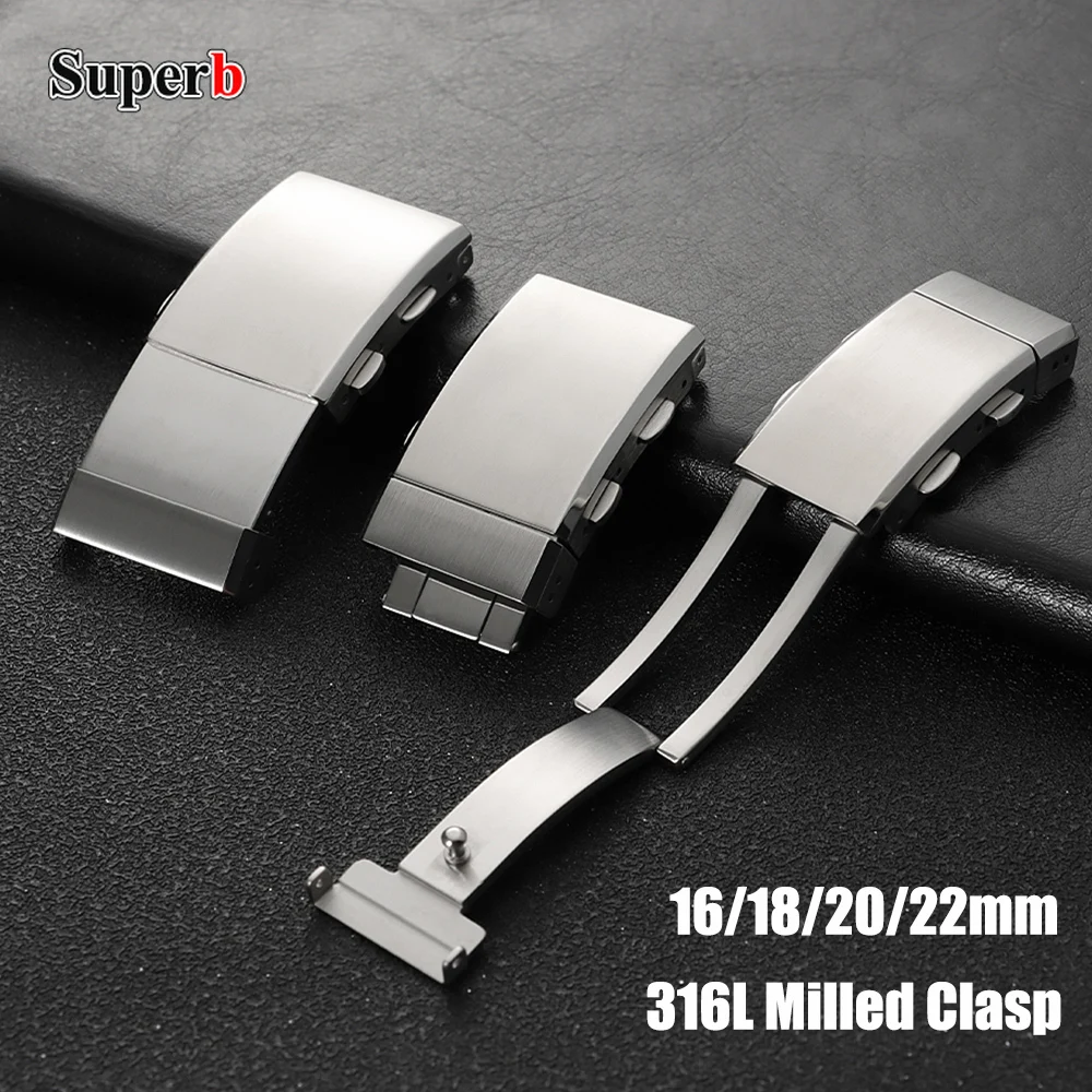 316L مطحونة المشبك ساعة المشبك 16/18/20/22 مللي متر نحى الفضة الفولاذ المقاوم للصدأ للطي سلامة استبدال نشر مشبك ساعة #1