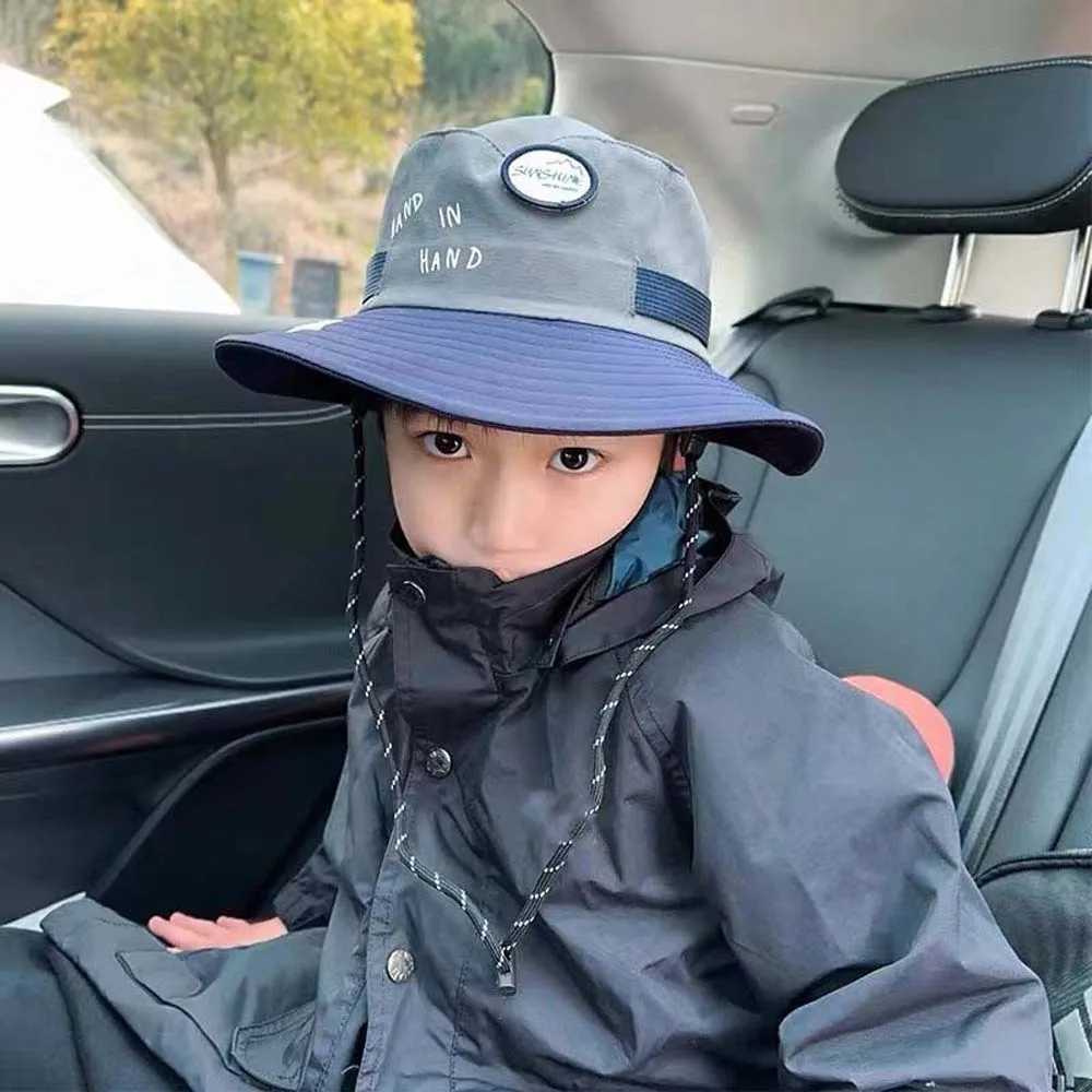 

Breathable Children Fisherman Hat Contrast Color Letter Embroidery Kids Bucket Cap Anti-UV Korean Style Quick-dry Sun Hat Daily