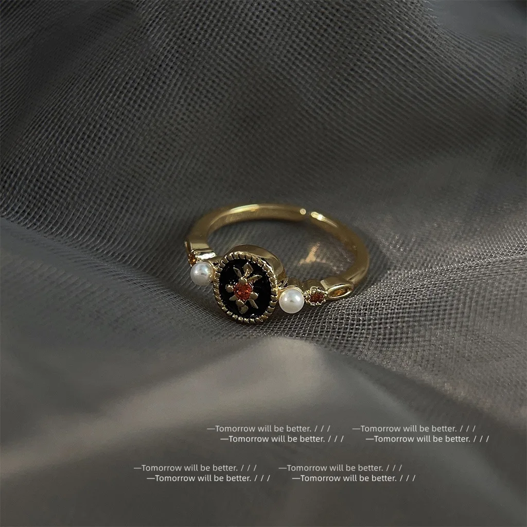 Vintage Retro Drop Oil Mid Century Style Ring For Women Luxury Advanced Sense Personalized Design Index Finger Ring As Gift