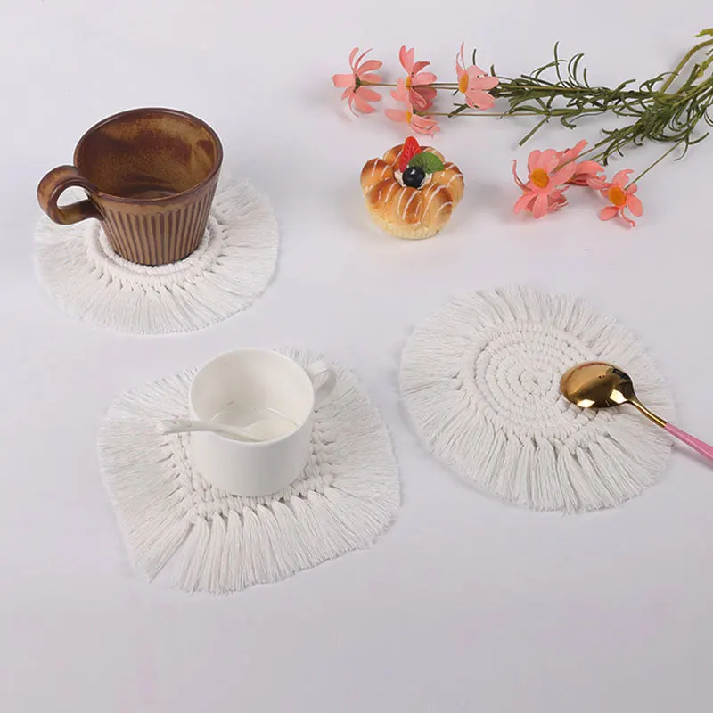 

1PCS Braided Tassel Coasters Handmade DIY Non-slip Heat Insulation Mug Mat Drink Cup Ins Tableware Set