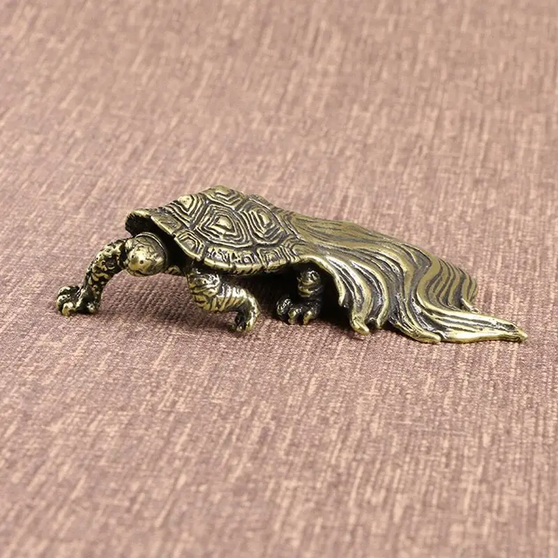 Chinese Vintage Solid Brass Longevity Tortoise Figurine Antique Turtle Statue Desktop Feng Shui Collectible Ornament