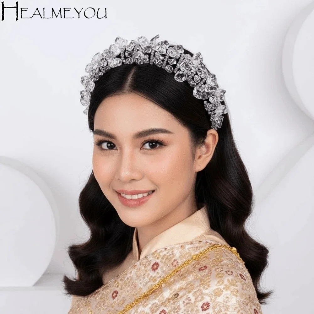 

Повязка для волос с нерегулярными элементами в виде ледяных блоков, со стразами, роскошная, с кристаллами, на губчатой основе, сверкающая, водонепроницаемая, широкая, с кристаллами