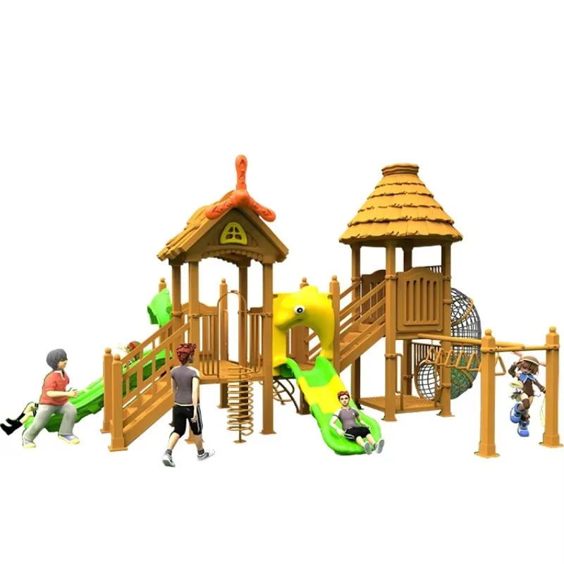 2026  Kindergarten Wooden Plastic Slide Climbing Wall Assembled Cartoon Children Outdoor Playground