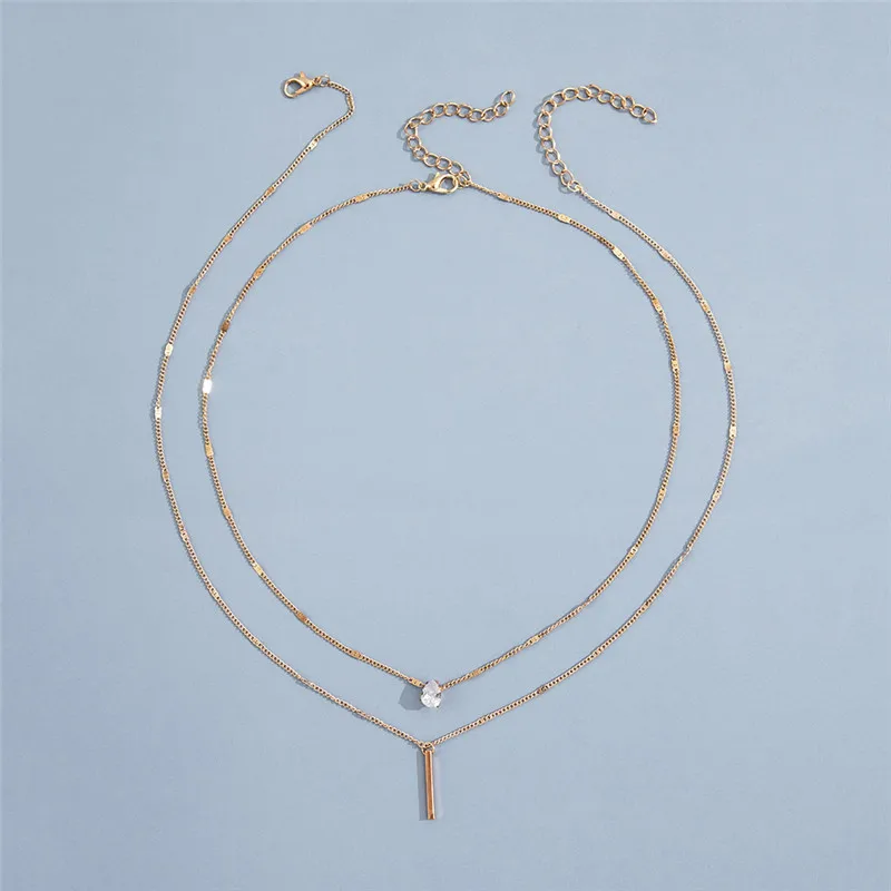 FTCY-collar con colgante de gota de agua de doble capa para mujer, cadena de cuello Simple de Color dorado, regalos de joyería Vintage para mujer