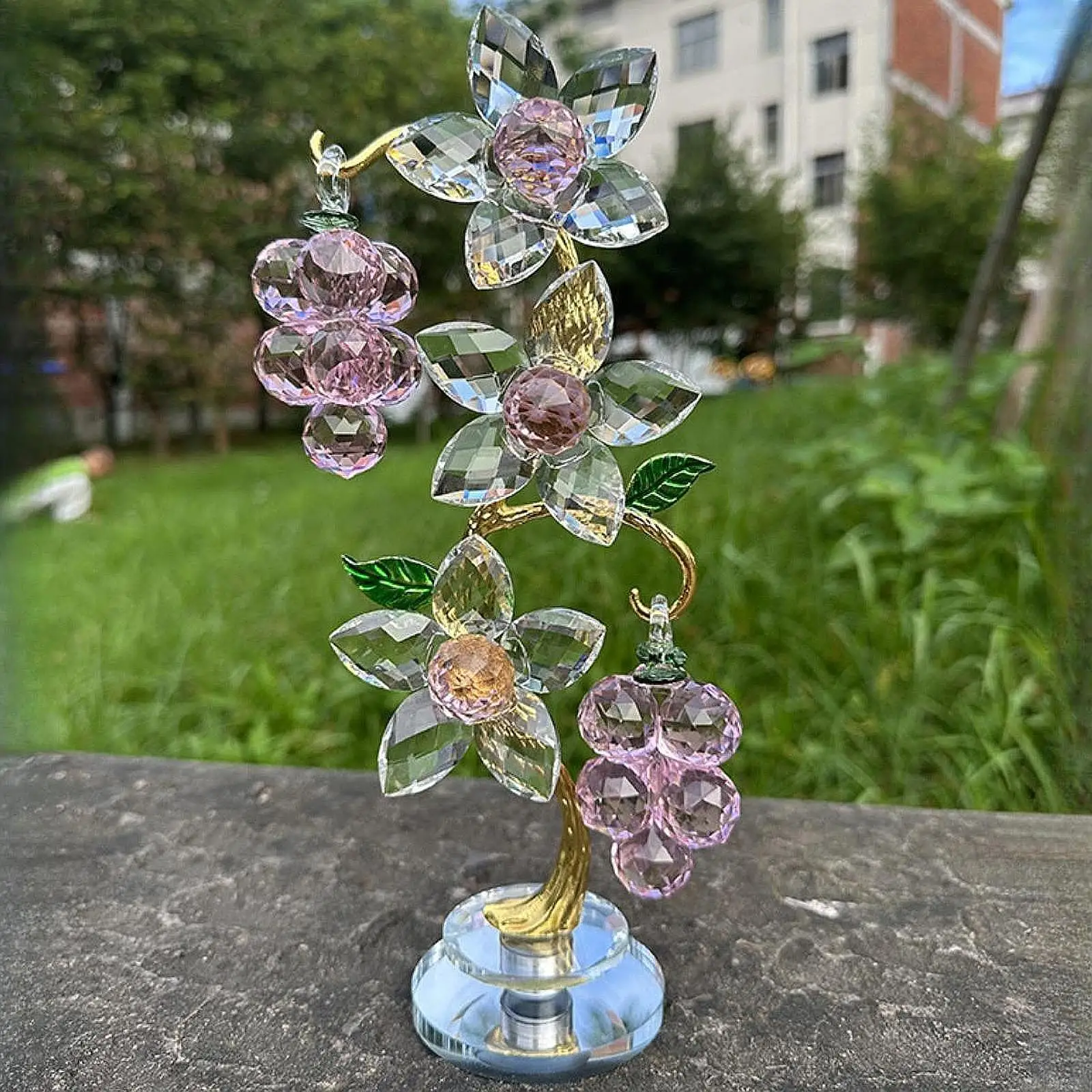 

Розовый виноградный декор Пресс-папье Стеклянные цветы Украшения Коллекционные предметы Фигурка ручной работы для офиса Книжная полка Декор гостиной