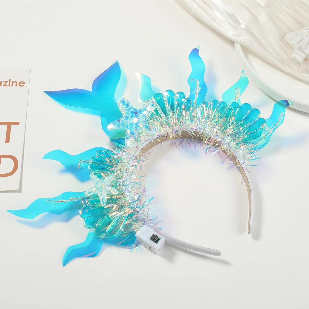 Girls Light Up Headband Flash Glowing Hair Band Colourful Mermaid Headdress Luminous Hair Hoop Birthday Party Dress Up Headdress