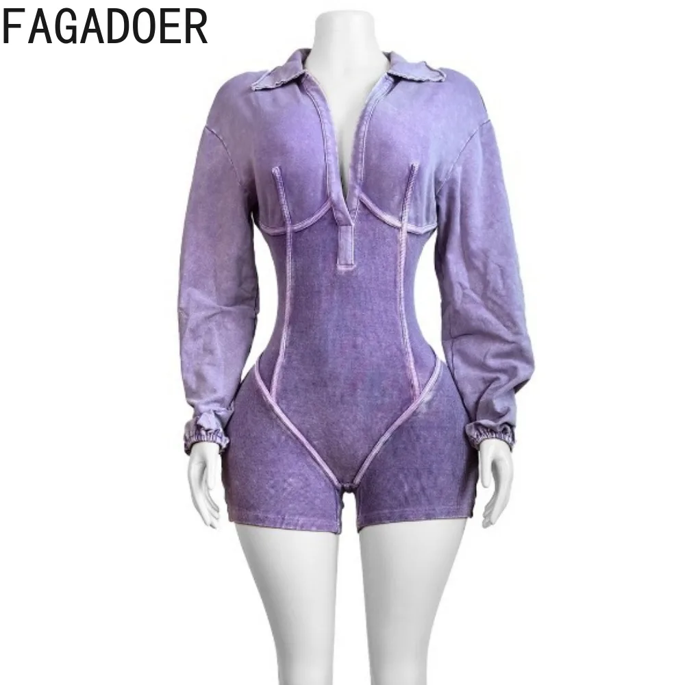 Fagadoer-女性用Vネック長袖スリムジャンプスーツ,スプライシングボディ,女性用ダンガリー,モノクロ,リブ編み,ファッション,2024