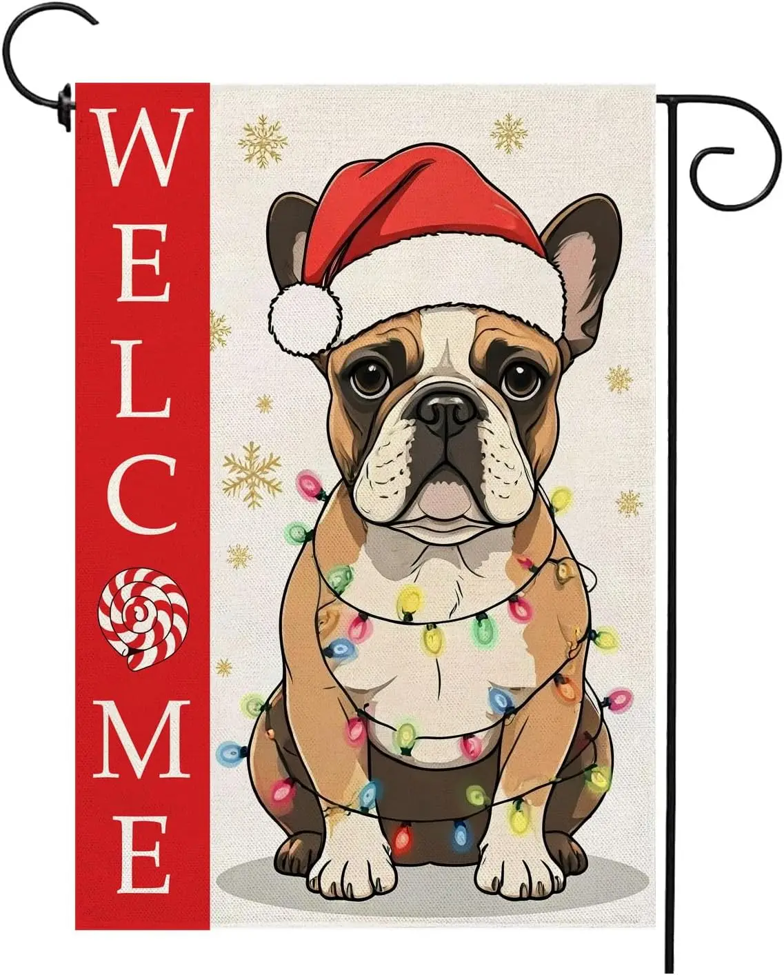 Welcome Christmas Garden Flag Xmas French Bulldog Burlap 12 x 18 Inch Vertical Double Sided Winter For Dog Lovers Vacation D yyi
