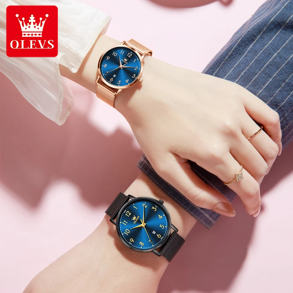 OLEVS Couple Watches 5653cp Simple Fashion Ultrathin Original Quartz Watch for Lover Waterproof Limunous His and Her Watch