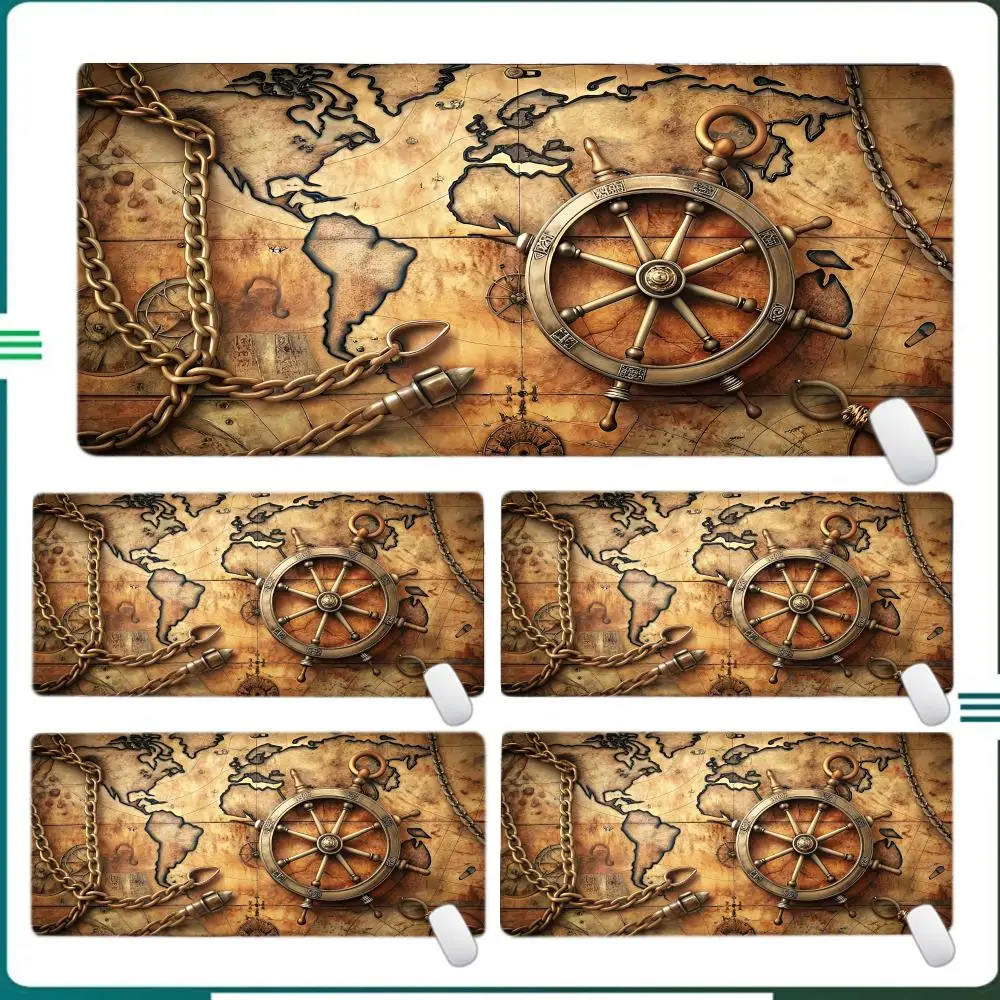

Nautical Compass Design Desk Mat Large Gaming Mouse Pad Non-Slip Rubber Stitched Edges for Home Office Gaming Study 900x400mm