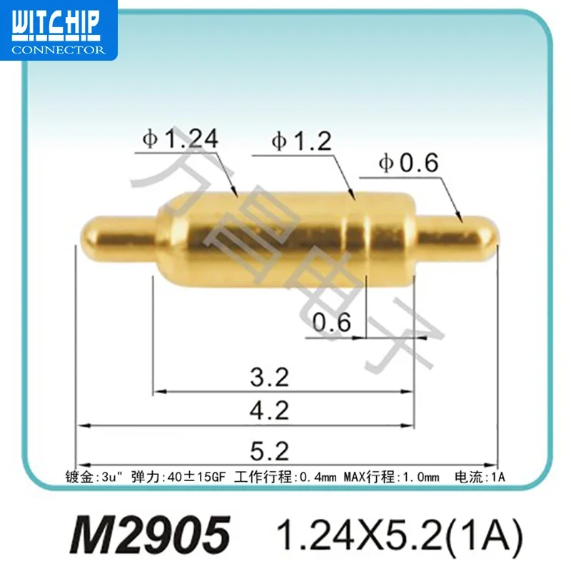 Retractable Battery Pin Elastic Contact Battery Conductive Probe Gold Plated Spring Thimble Pogopin Connector